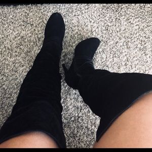 Black suede, over the knee, high heel boots!